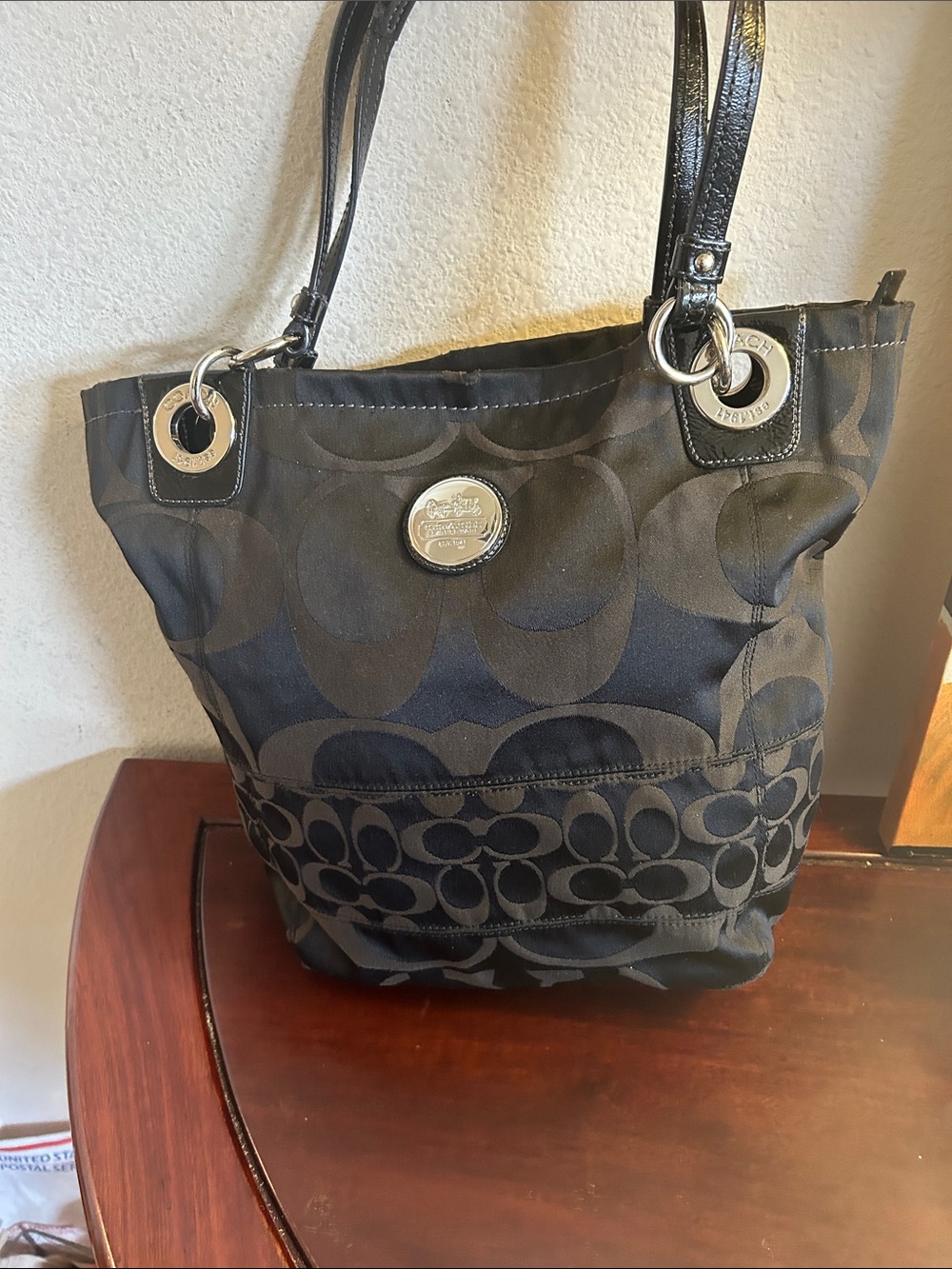 Coach Black Signature C Logo Tote with Silver Hardware - Picture 11 of 12